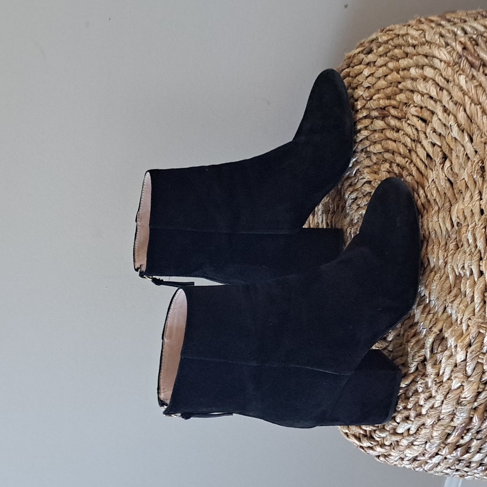 J.Crew Womens Sadie Ankle Boots Black Suede 2.5" Block Heel‎ Back Zipper Sz. 5.5